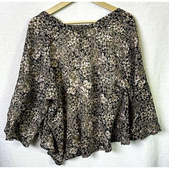 ANTHROPOLOGIE Staring At Stars Black Dark Floral Kimono Open Cardigan Boho Small - Picture 6 of 9